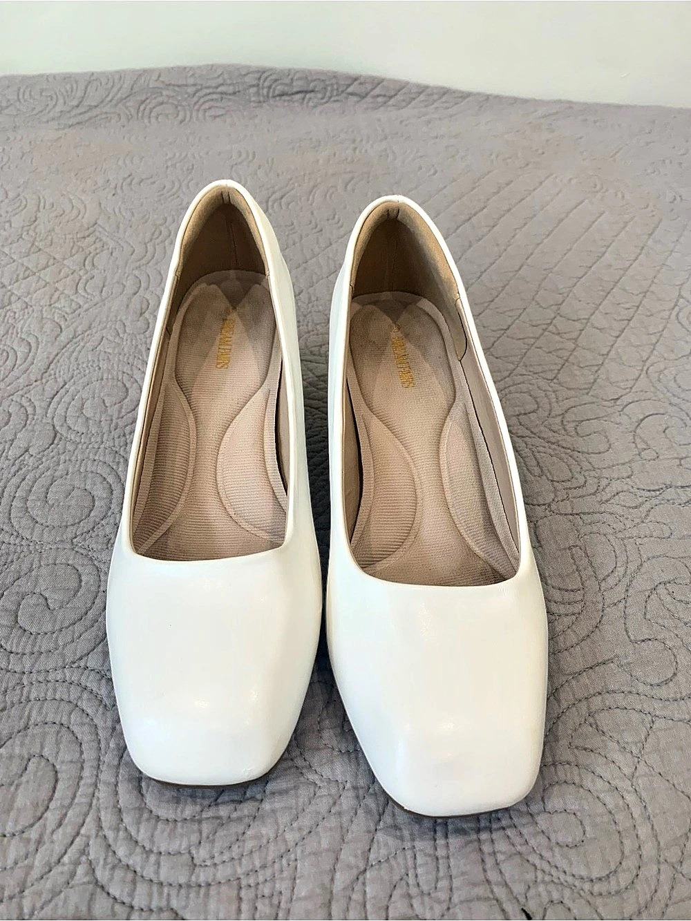 Dream Pairs Square Closed Toe Low Block Heels Pumps White Block Heel Pumps US